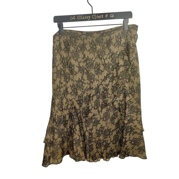MICHAEL Michael Kors Women's Taupe Silk Lace Print Layered Skirt Size 10 - Picture 7 of 9